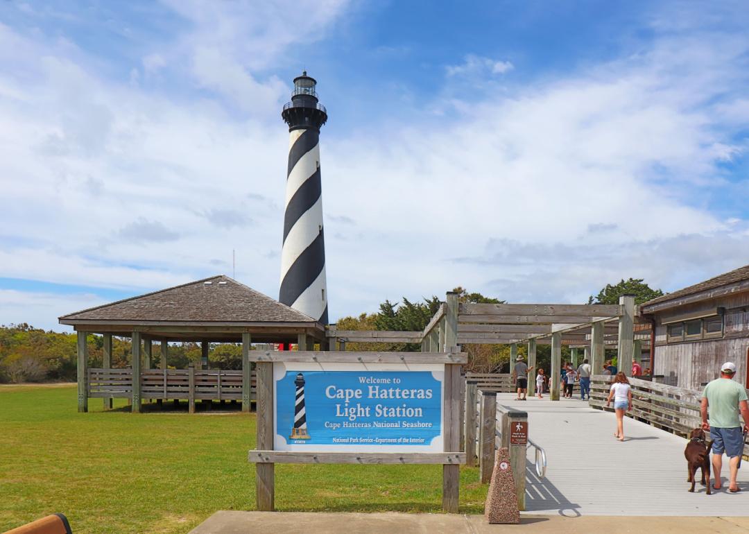 Tourists at the visitor center for the Cape Hatteras Light Station.