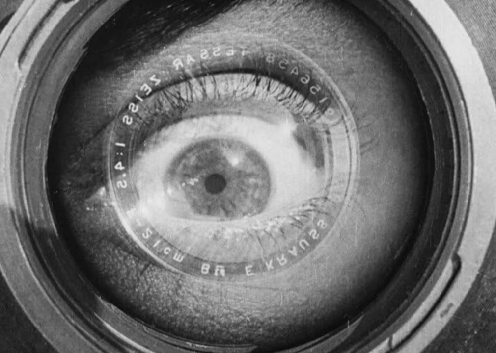 Black and white image of an eye from ‘Man with a Movie Camera’.