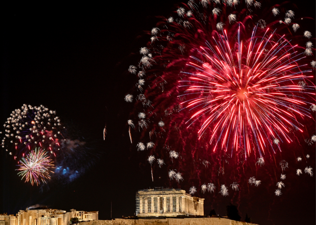 Fireworks over the Ancient Acropolis. 