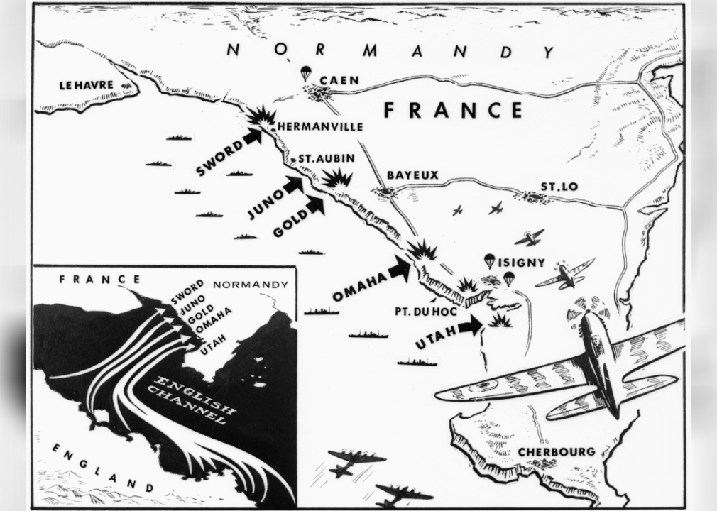 Map details the Allied Invasion of Normandy.