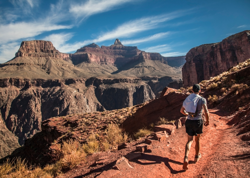 Jogger on a trail at Grand Canyon National Park