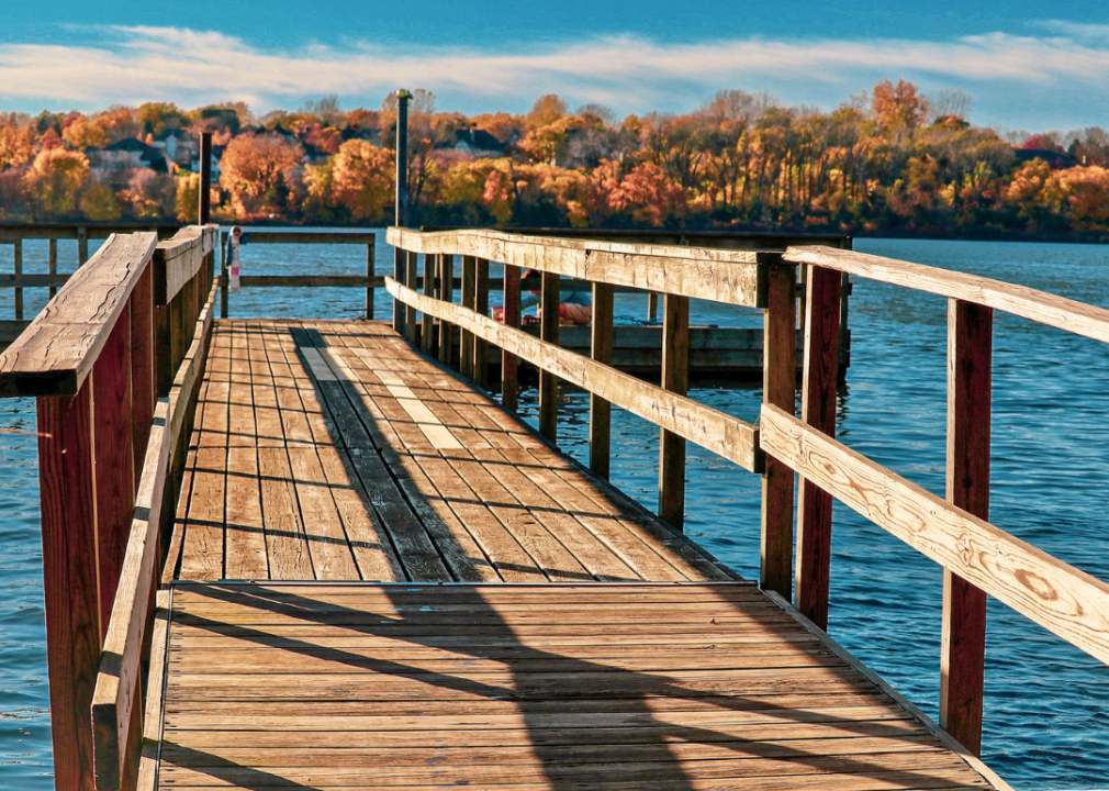 Fishing dock on Staring Lake in fall