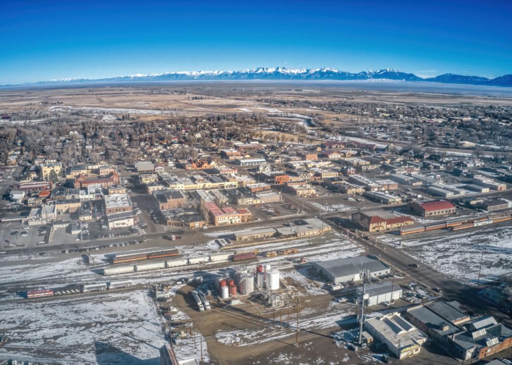 Aerial view of Alamosa during winter.