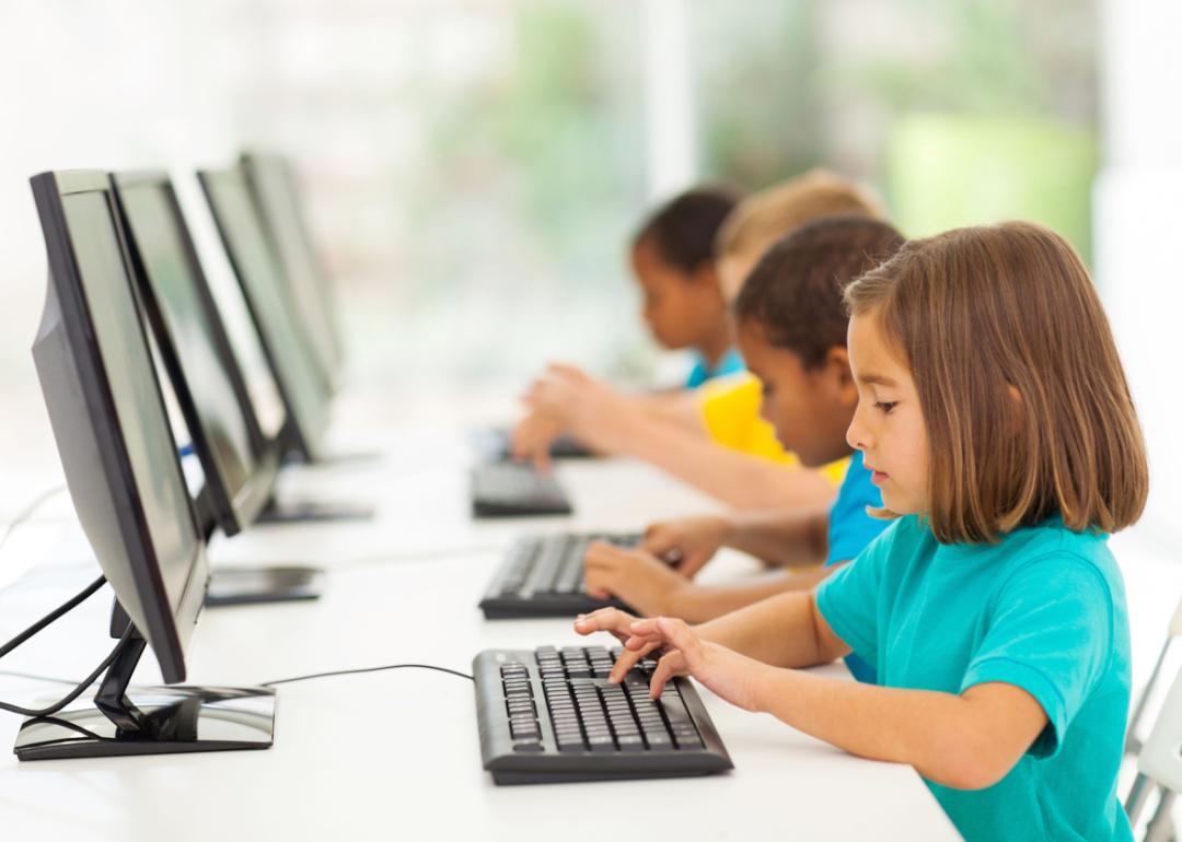 Elementary school students in computer class.