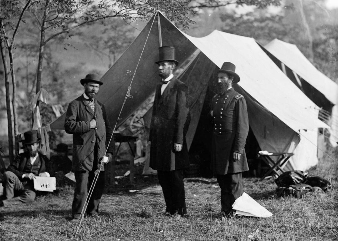 President Lincoln visits Antietam battlefield.