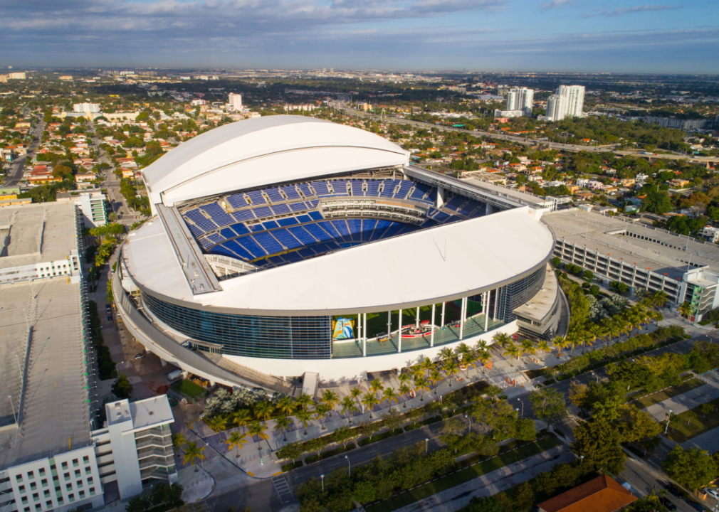 Aerial image of the LoanDepot stadium in Miami