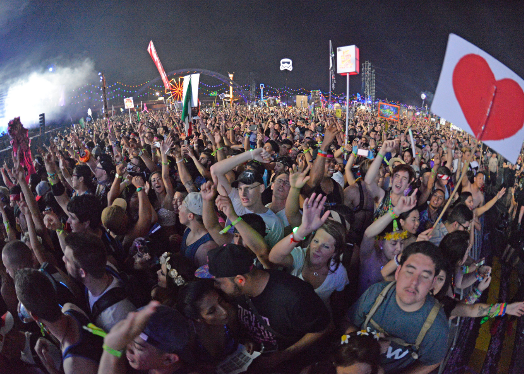 View of the crowd during performance at Electric Daisy Carnival at Las Vegas Motor Speedway.