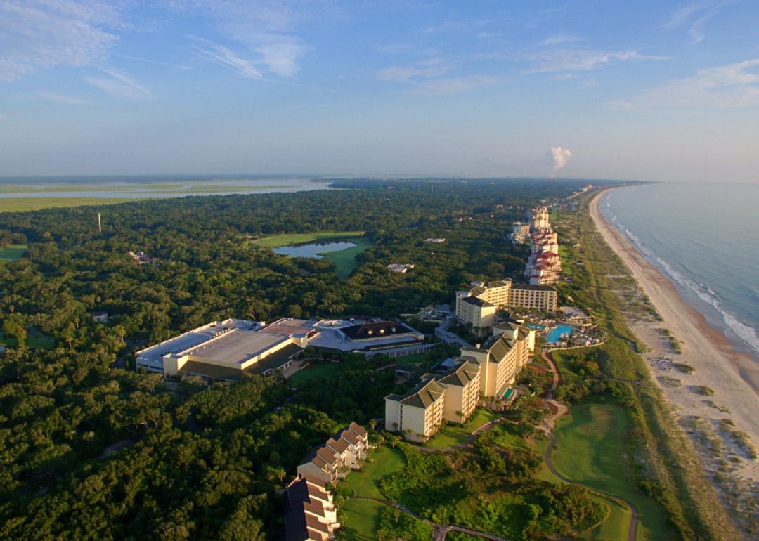 Aerial view of Amelia island beach.