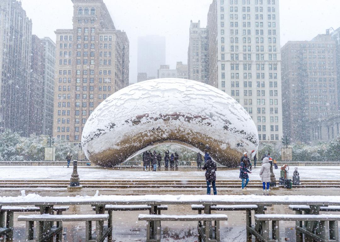 Snow in Chicago’s Millennium Park.