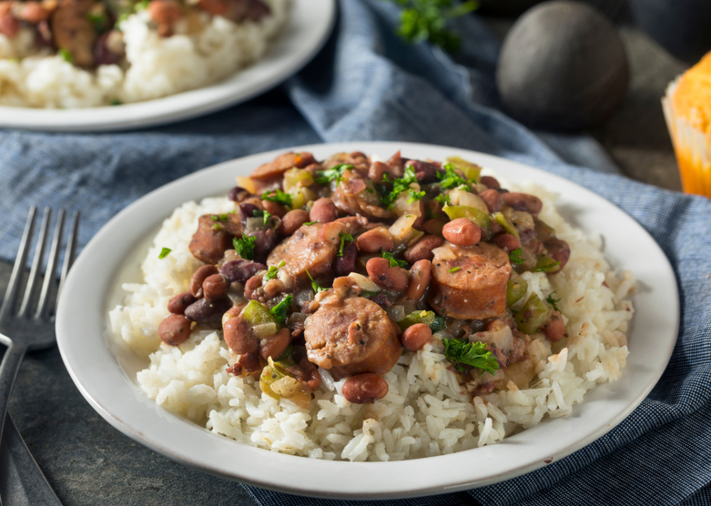 Plate of Red Beans, Rice and Sausage