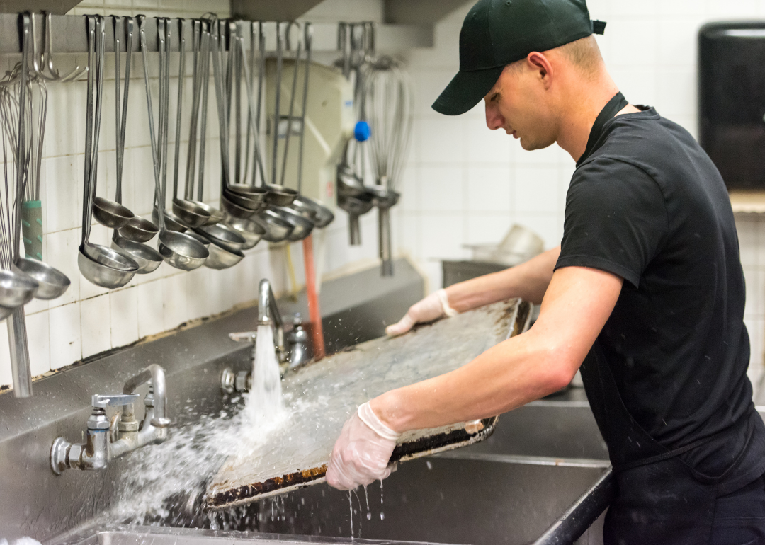 Dishwasher cleaning in commercial kitchen