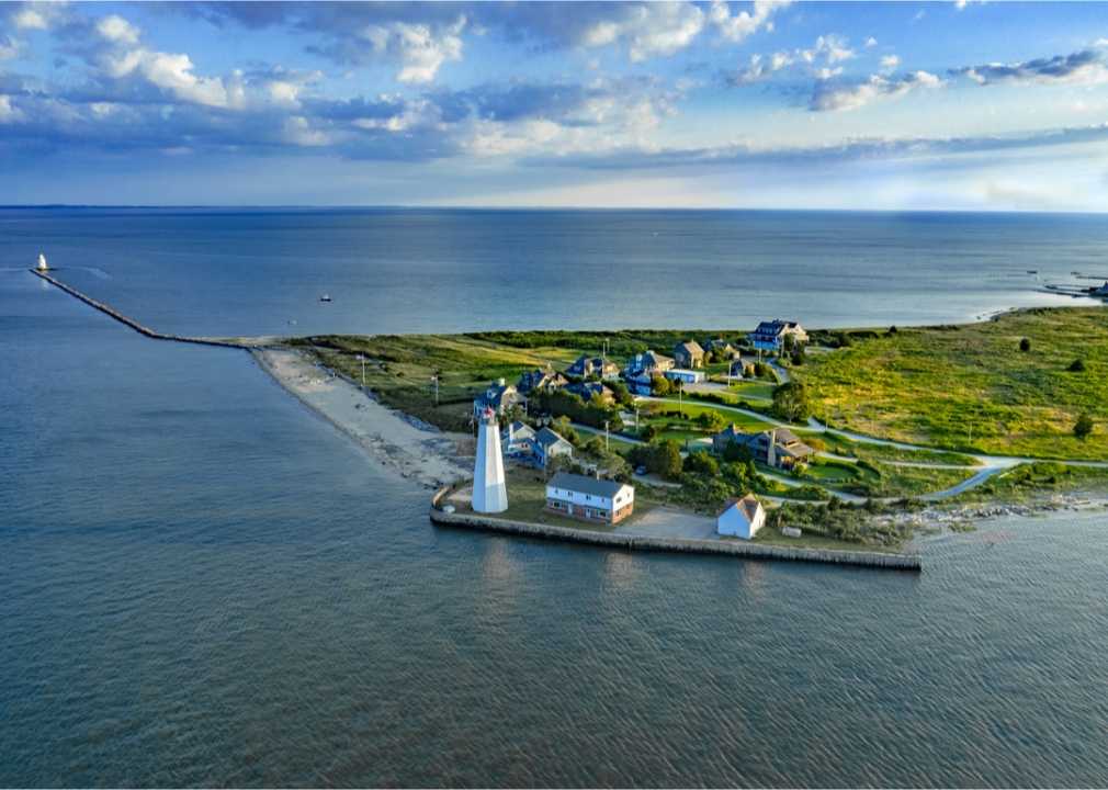 Aerial view Old Saybrook Lighthouse.