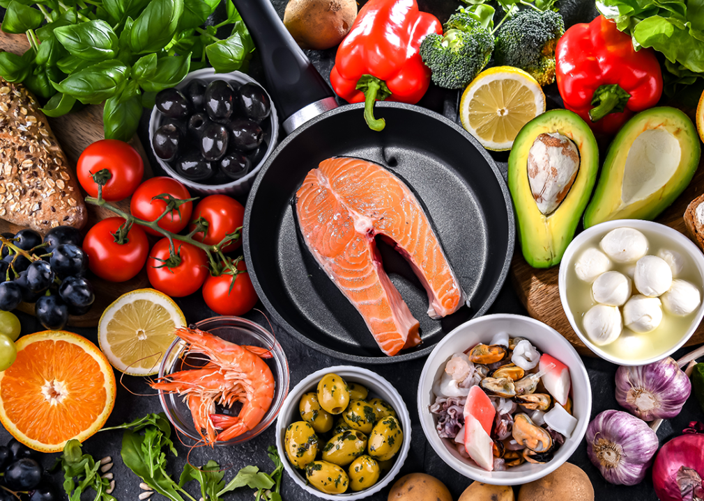 Selection of foods from a Mediterranean diet.