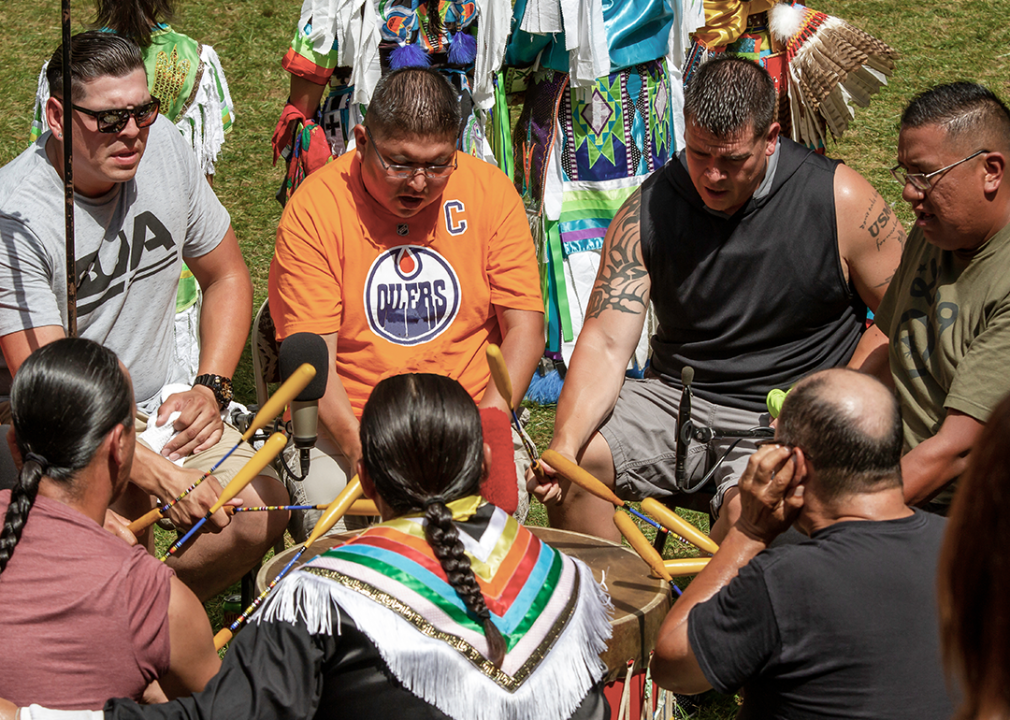 Singers and drummers at the Annual Menominee Nation Pow Wow.