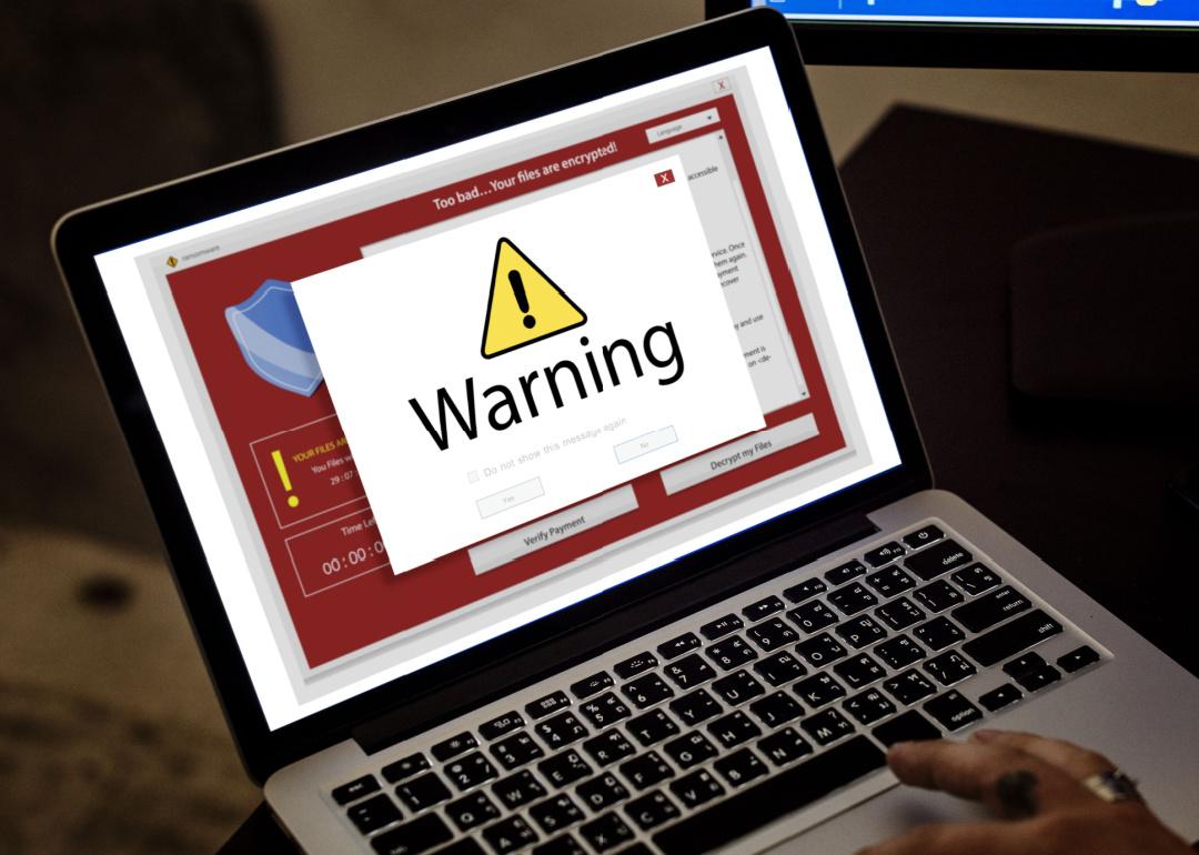 A warning pop up alert on laptop screen.