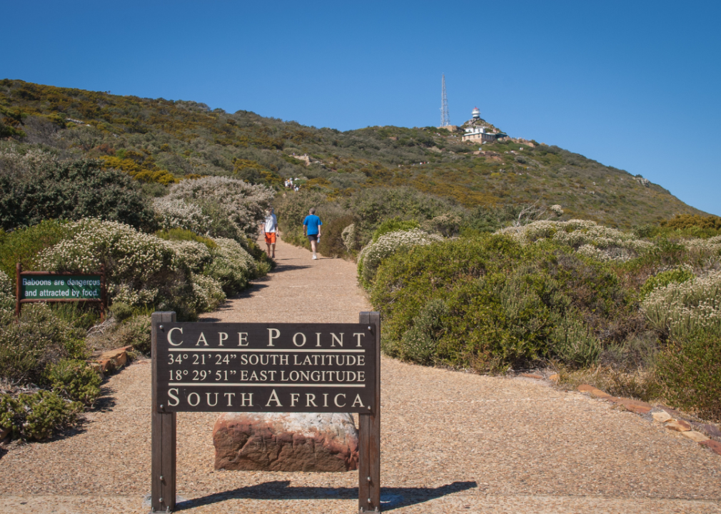 Sign marking Cape Point with trail to lighthouse