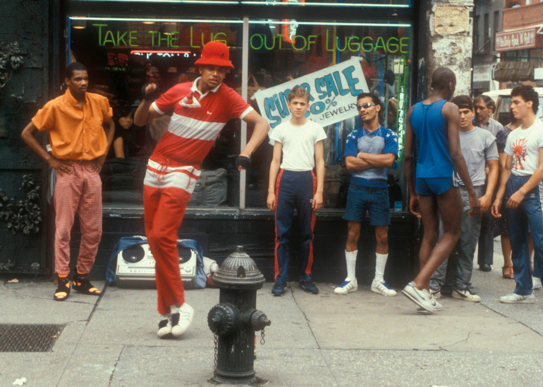 Breakdancers and B-Boys on the street in New York City.