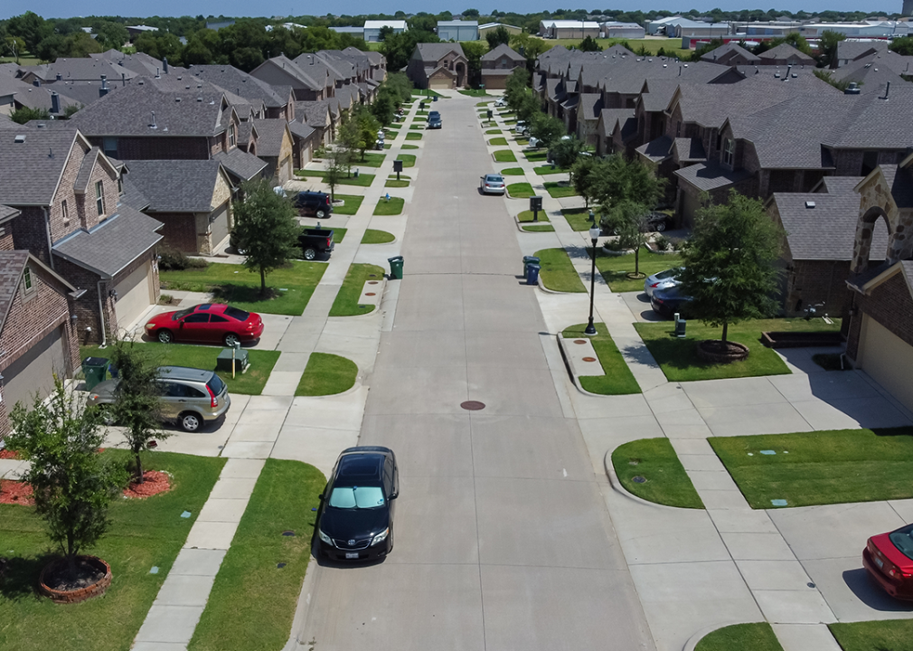 Texas: Collin County Aerial view of homes on a residential street in McKinney.