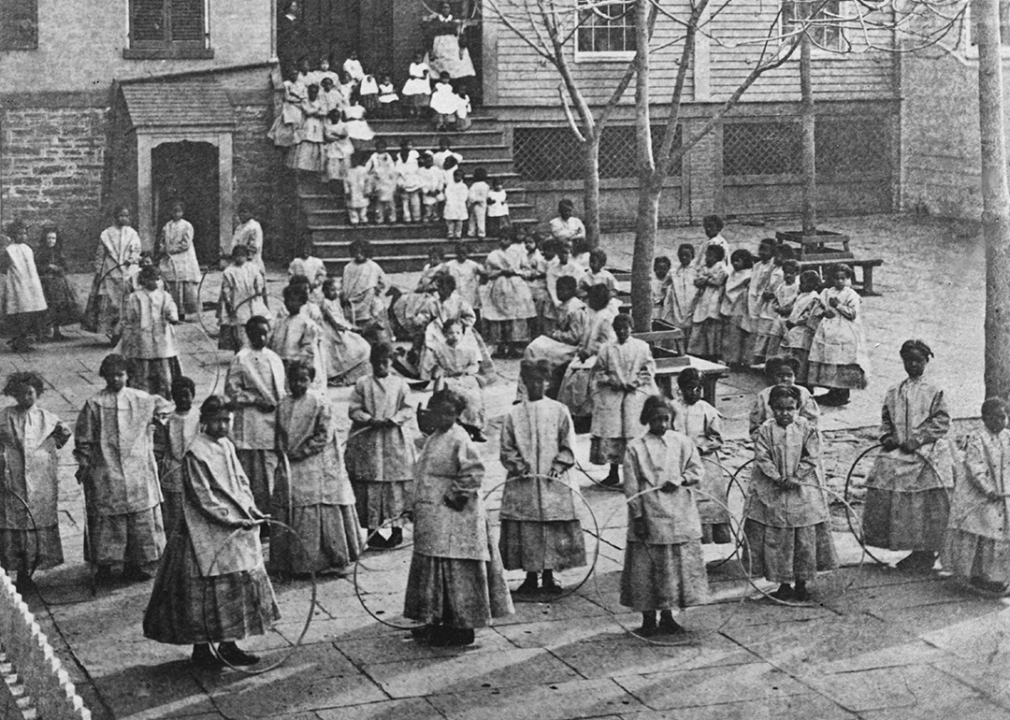 The girls' playground of an orphanage for Black children in Manhattan.