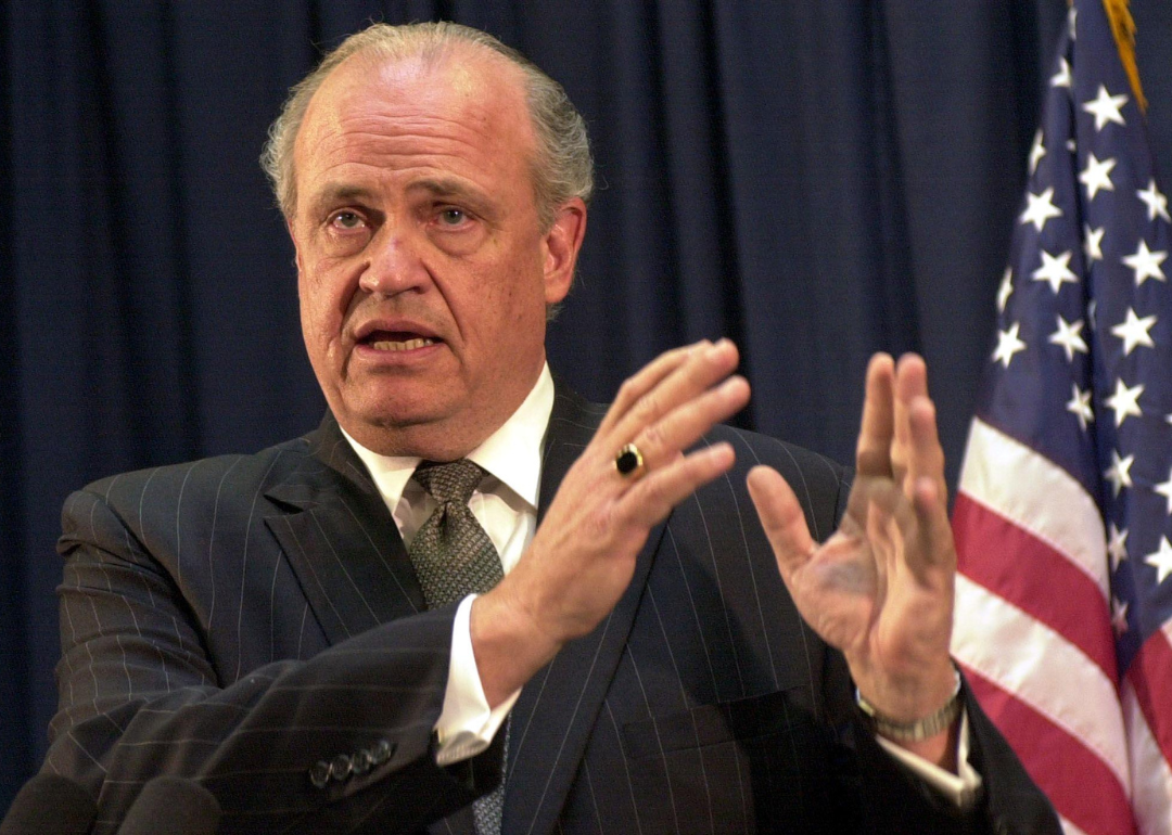 US Sen. Fred Thompson talking to reporters at a news conference