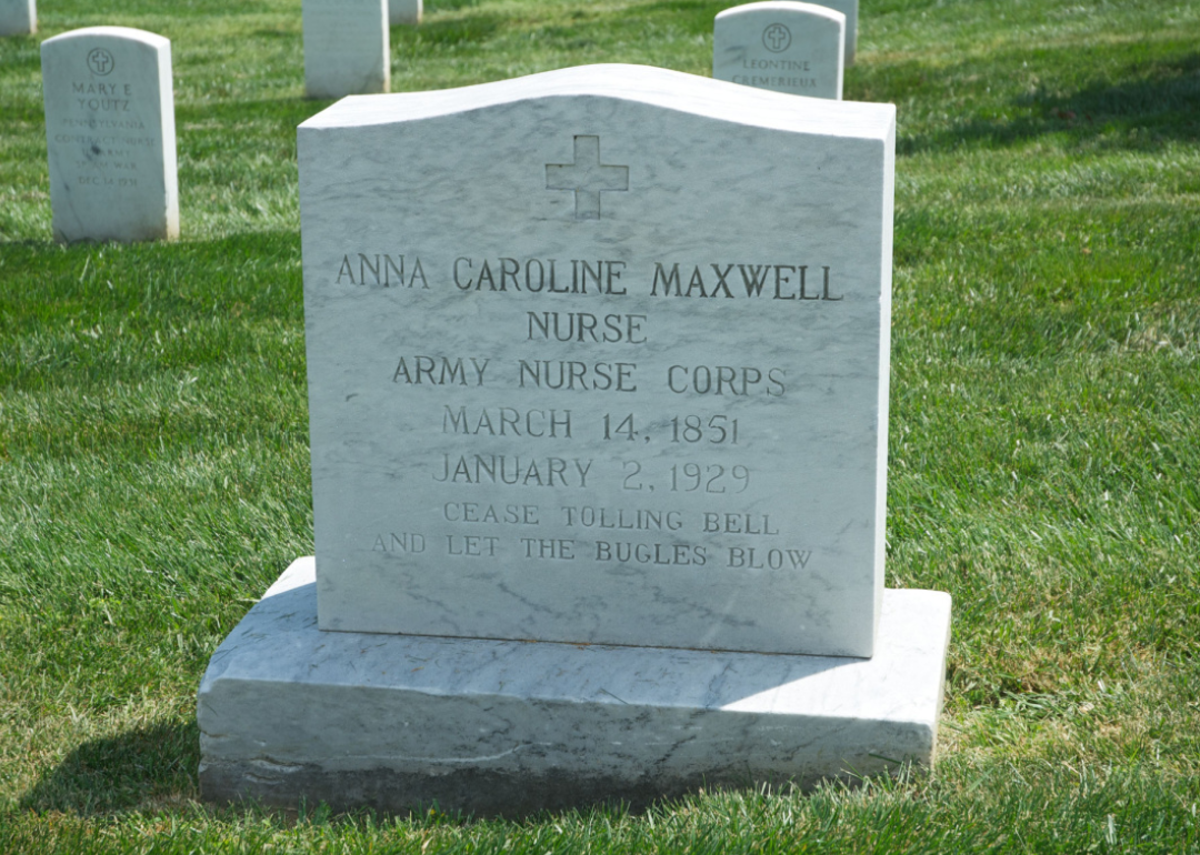Tombstone of Anna Caroline Maxwell at Arlington National Cemetery.
