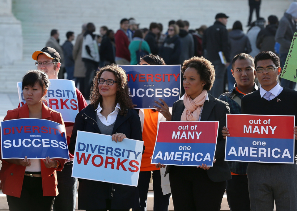 History of affirmative action in higher education Protesters with signs in from of Supreme Court.