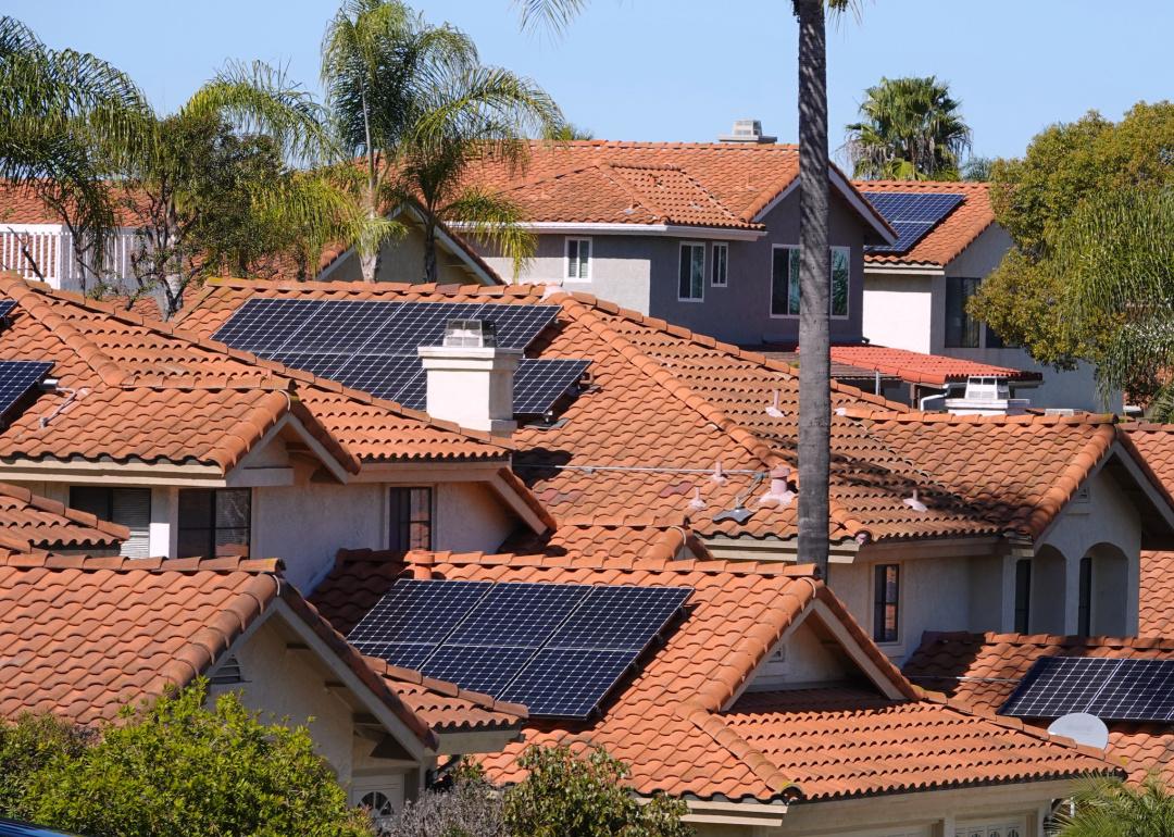 Solar panels on rooftops in California.