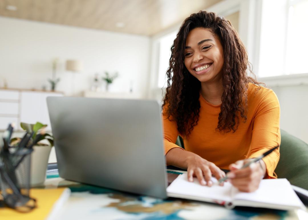 Student studying online at home.