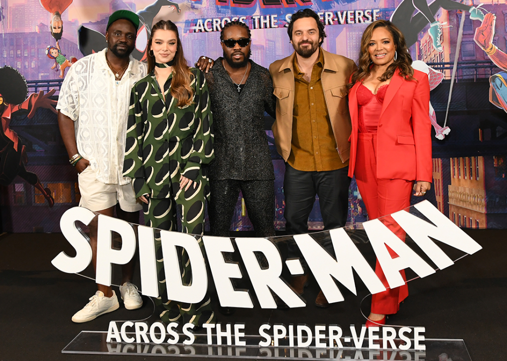 Brian Tyree Henry, Hailee Steinfeld, Shameik Moore, Jake Johnson, and Lauren Vélez attend the photocall for ‘Spider-Man: Across the Spider Verse’.