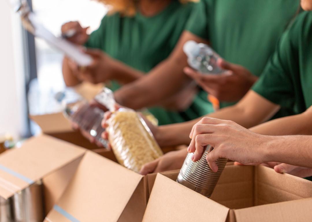 Volunteers organizing donations.