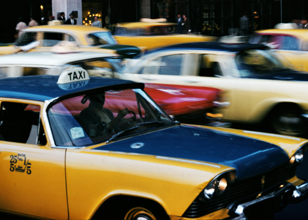 Cabs on a busy street