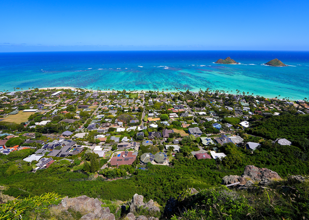 Oceanfront neighborhood of Lanikai Beach in Kailua.
