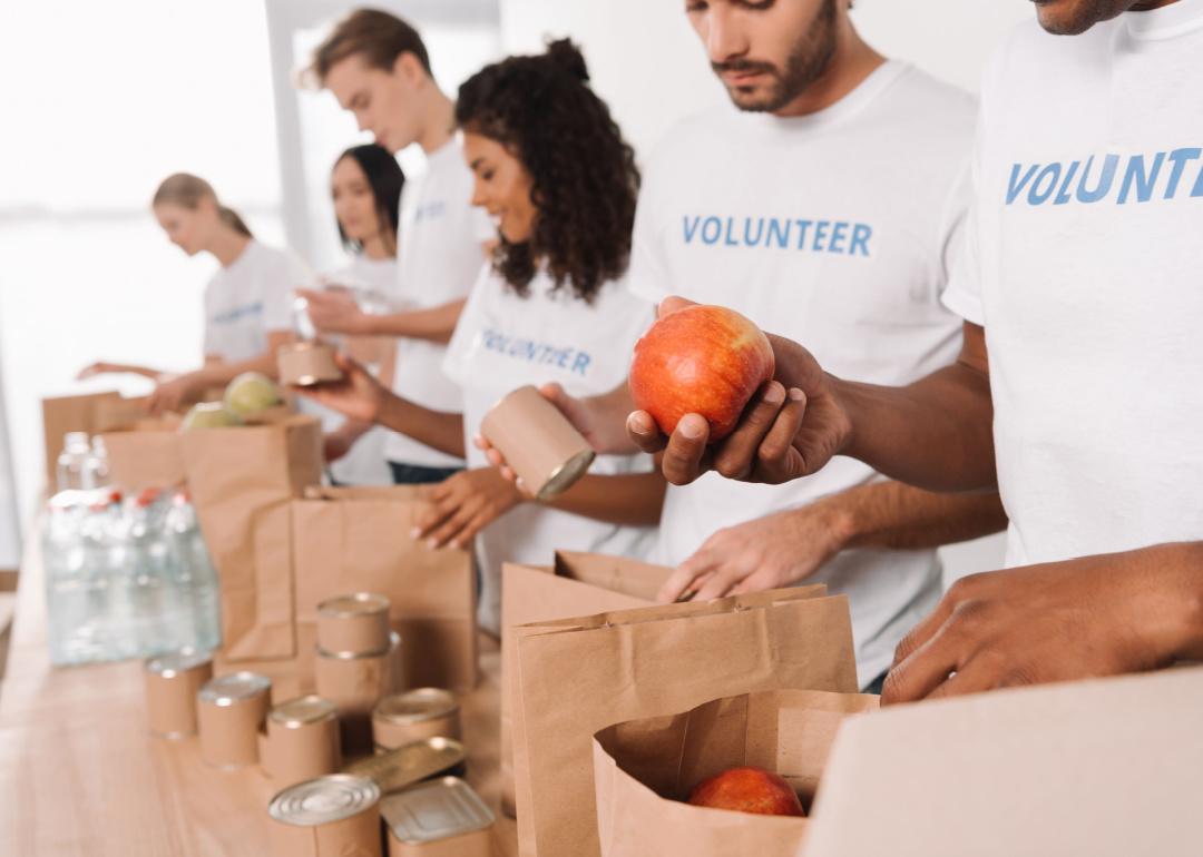 Volunteers organizing food donations.