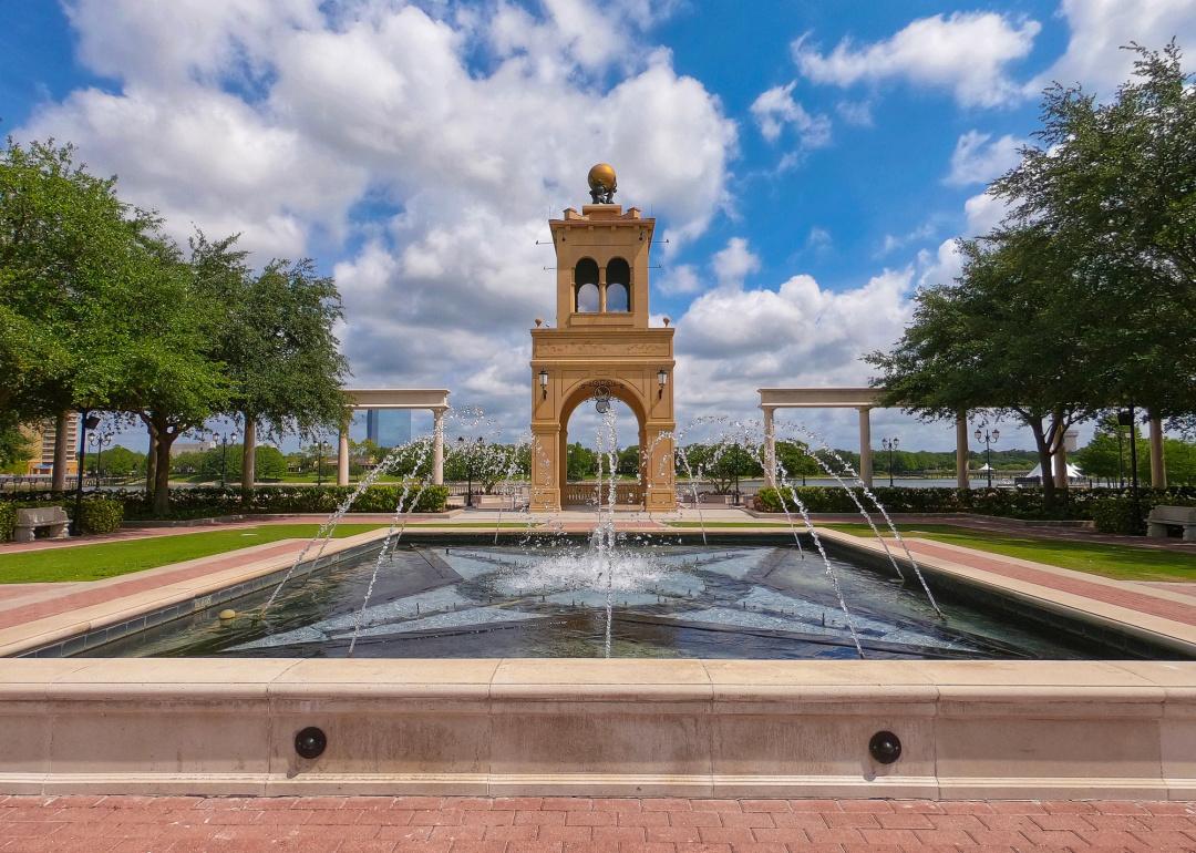 Cranes Roost Park fountain and tower in Altamonte Springs.