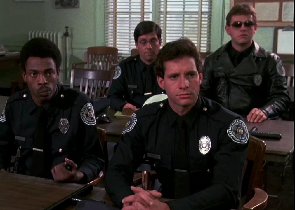 #42. Police Academy 2: Their First Assignment (1985) Steve Guttenberg, David Graf, Bruce Mahler, Marion Ramsey, and Michael Winslow in ‘Police Academy 2: Their First Assignment’.