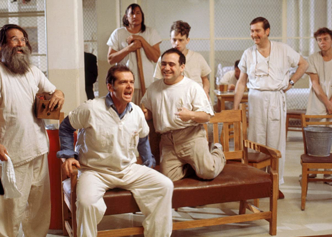 Jack Nicholson and cast in ‘One Flow Over the Cuckoo’s Nest’.