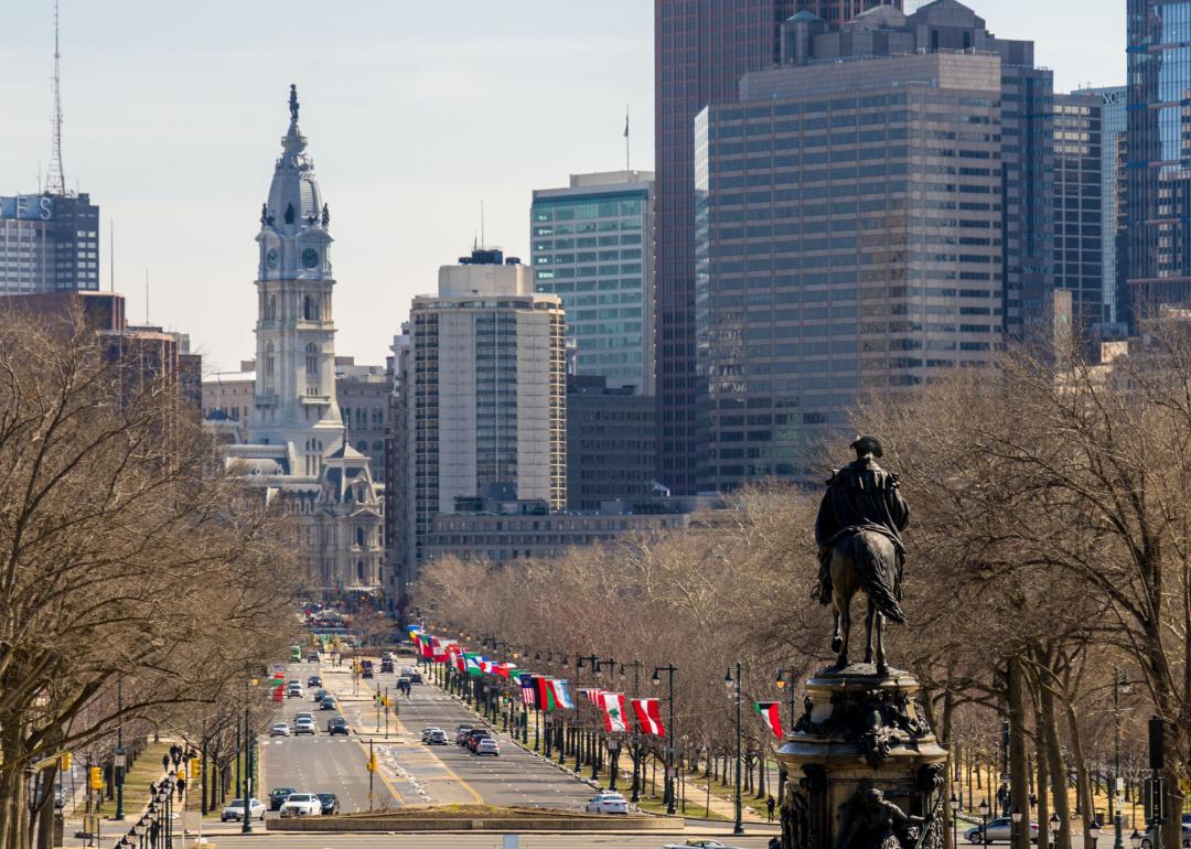 View of City Hall and Benjamin Franklin Parkway in Philadelphia.
