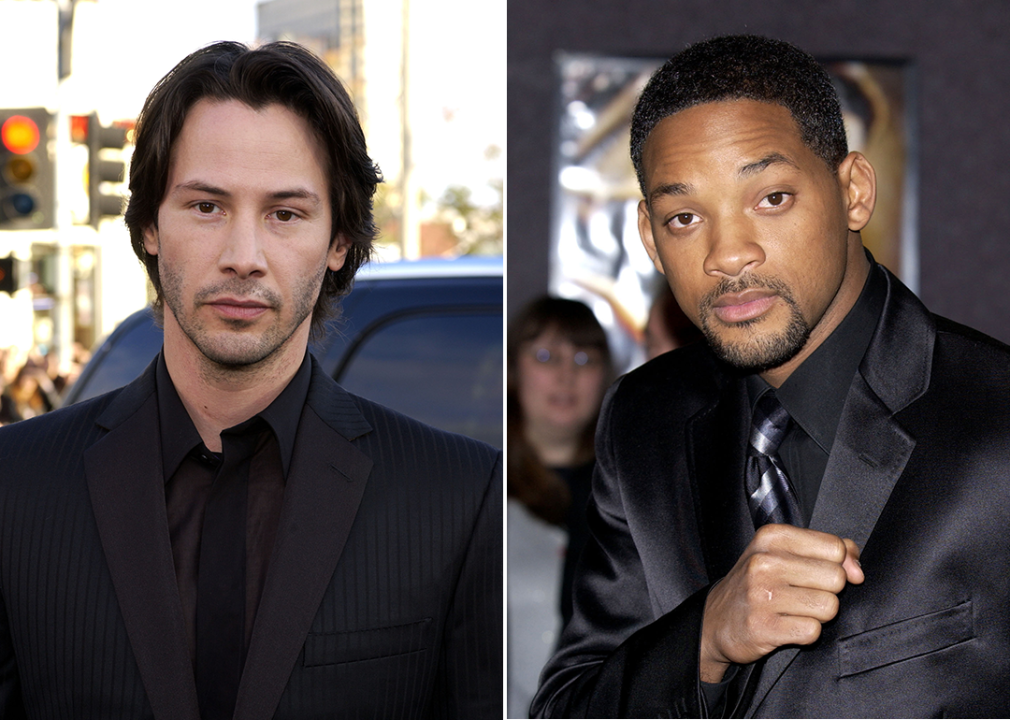 On left, Keanu Reeves attends premiere; on right, Will Smith at ‘Ali’ premiere in 2001.