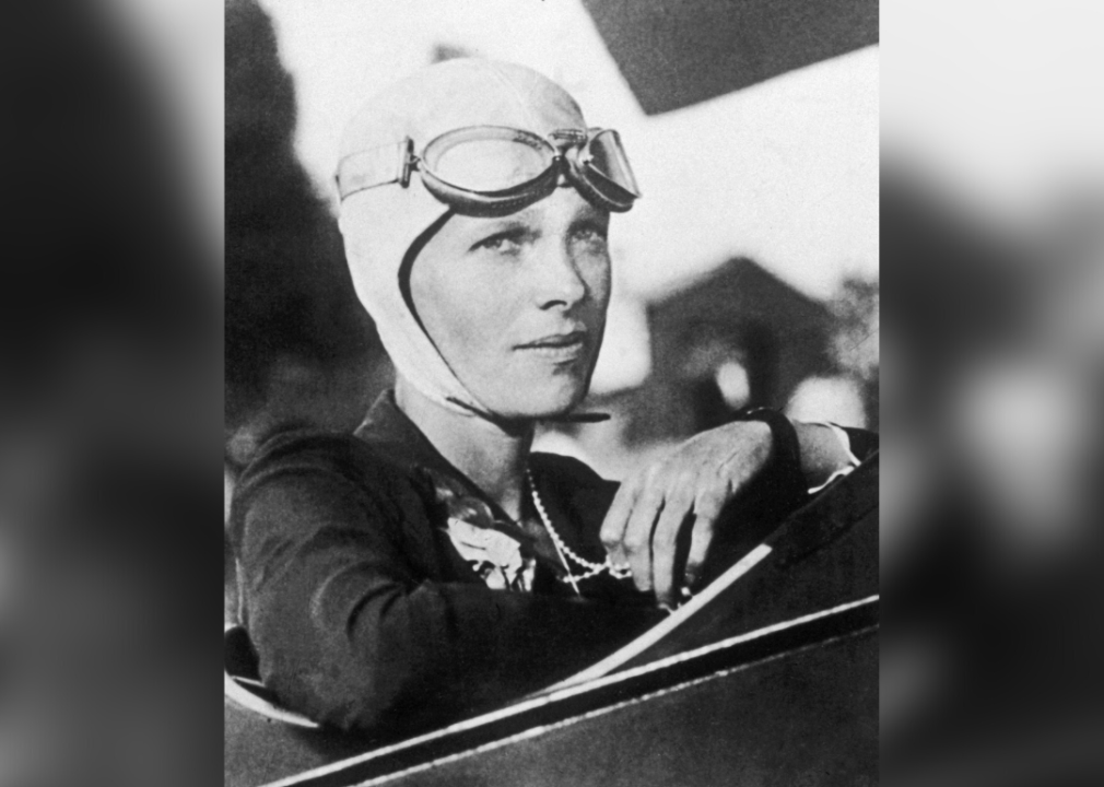 Amelia Earhart with flying goggles