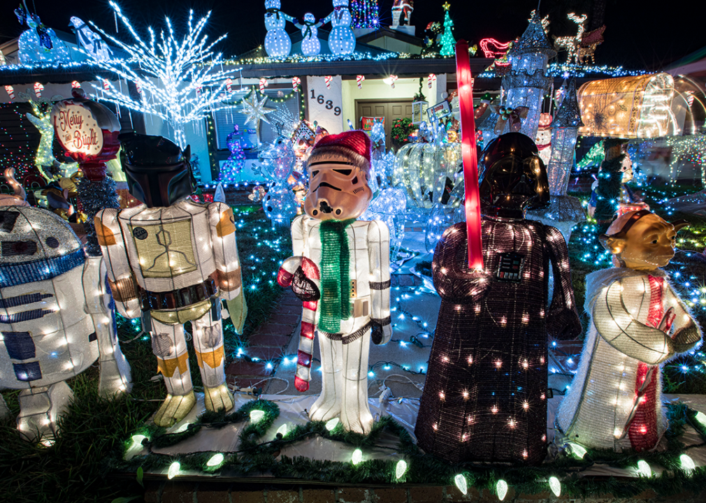 Close up on Star Wars themed lights at Christmas On Knob Hill.