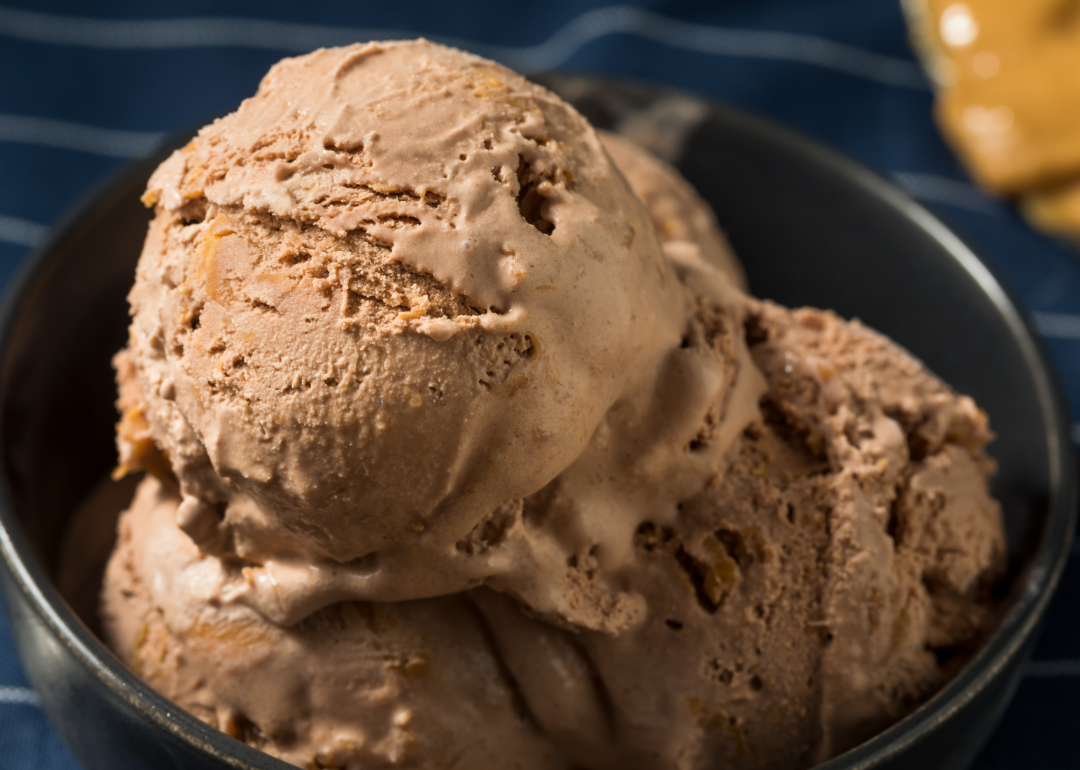Chocolate peanut butter ice cream close up.