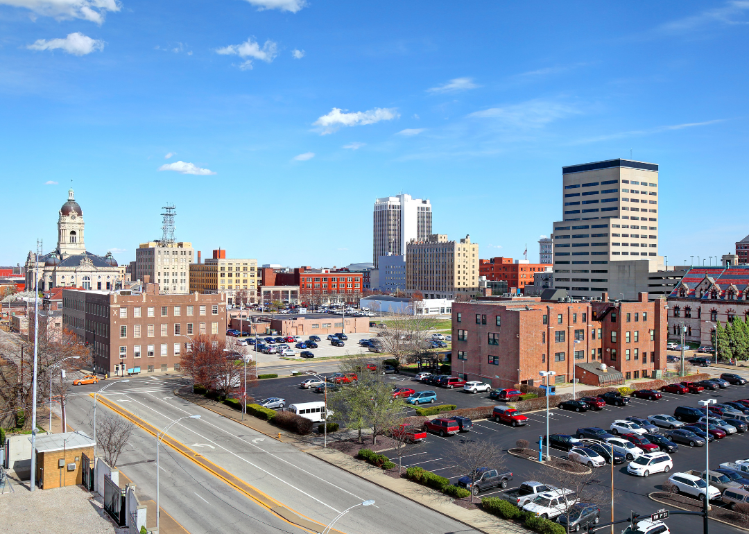 Evansville cityscape on clear day.