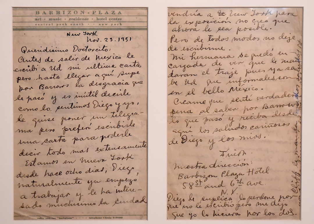 Letter written by Frida Kahlo while traveling in New York.