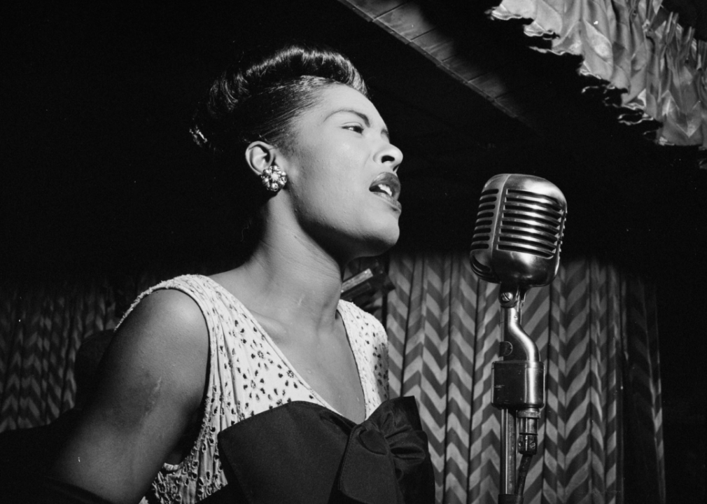 Billie Holiday performing at the Club Downbeat in Manhattan.