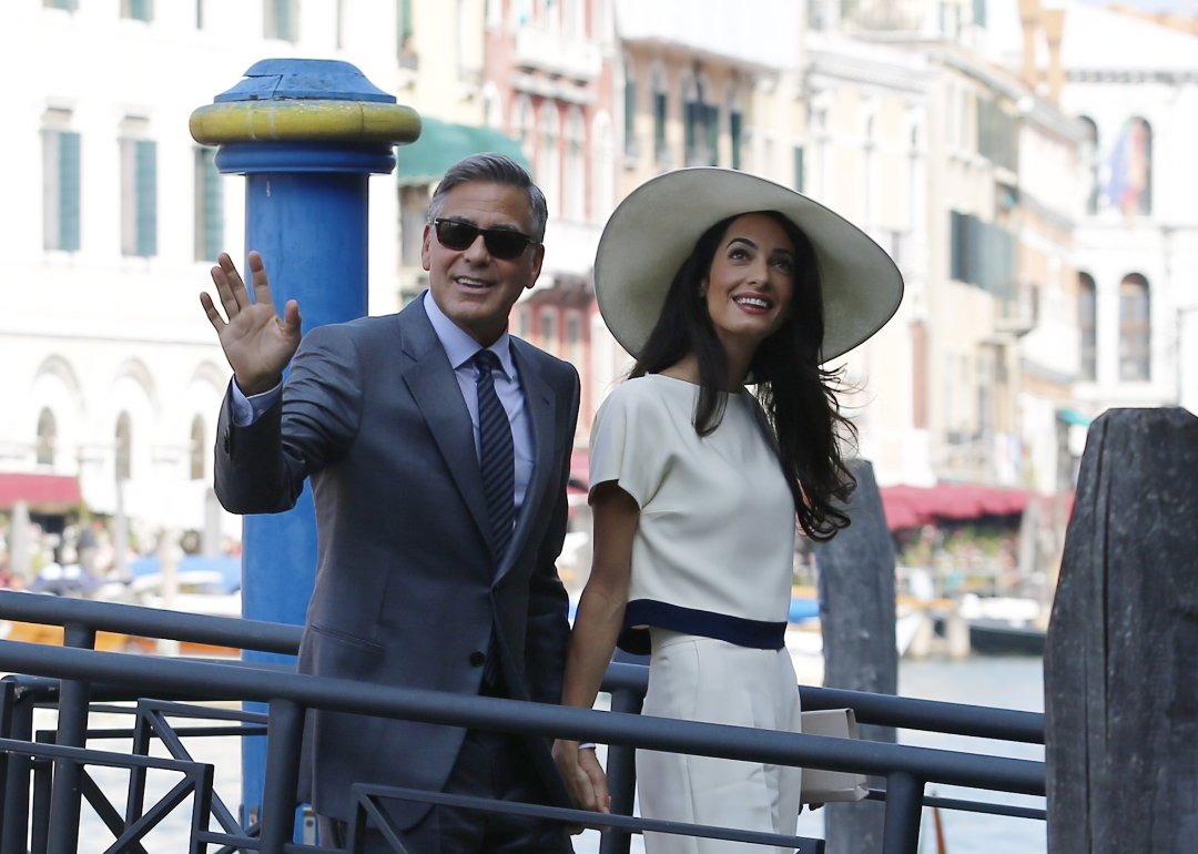 George Clooney and Amal Alamuddin arrive in Venice for a civil ceremony.