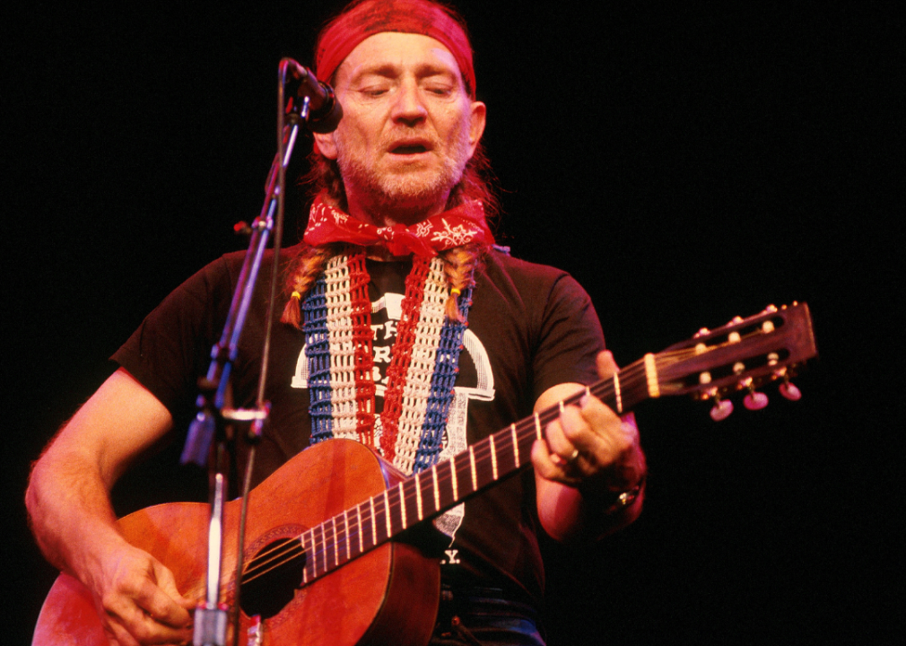 Willie Nelson performing onstage.