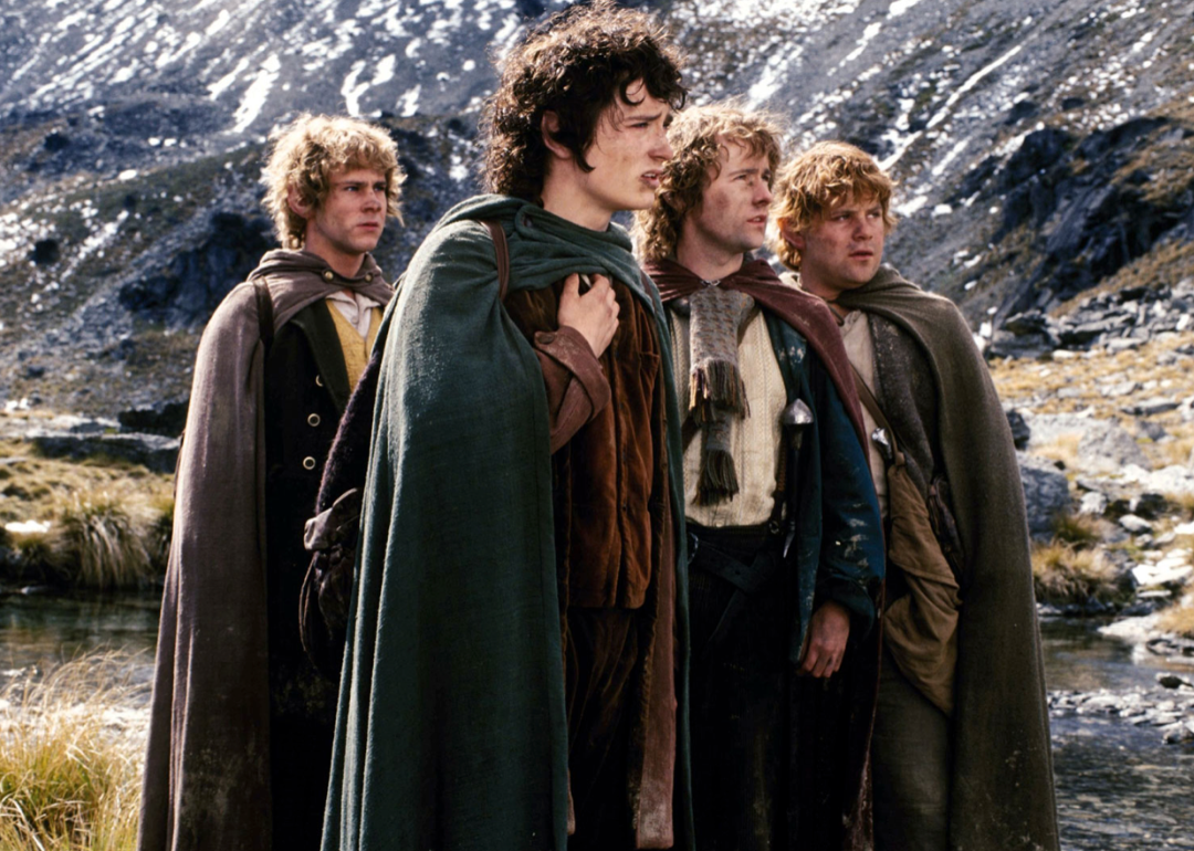 Sean Astin, Elijah Wood, Billy Boyd, and Dominic Monaghan in The Lord of the Rings: The Fellowship of the Ring
