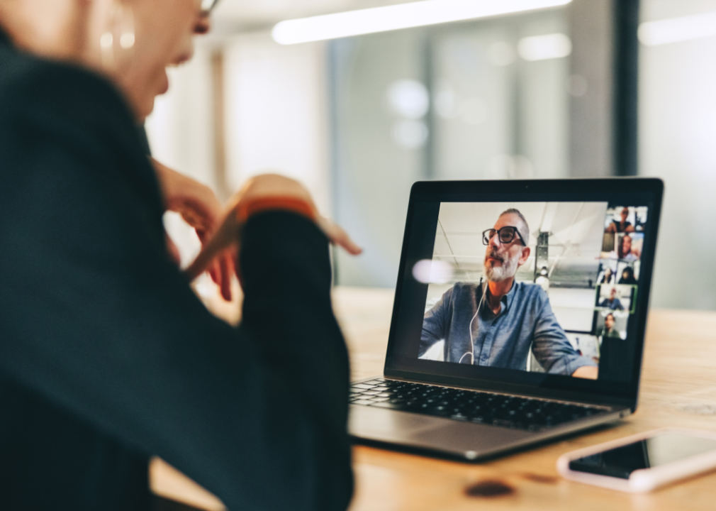 Businesspeople speaking in virtual meeting