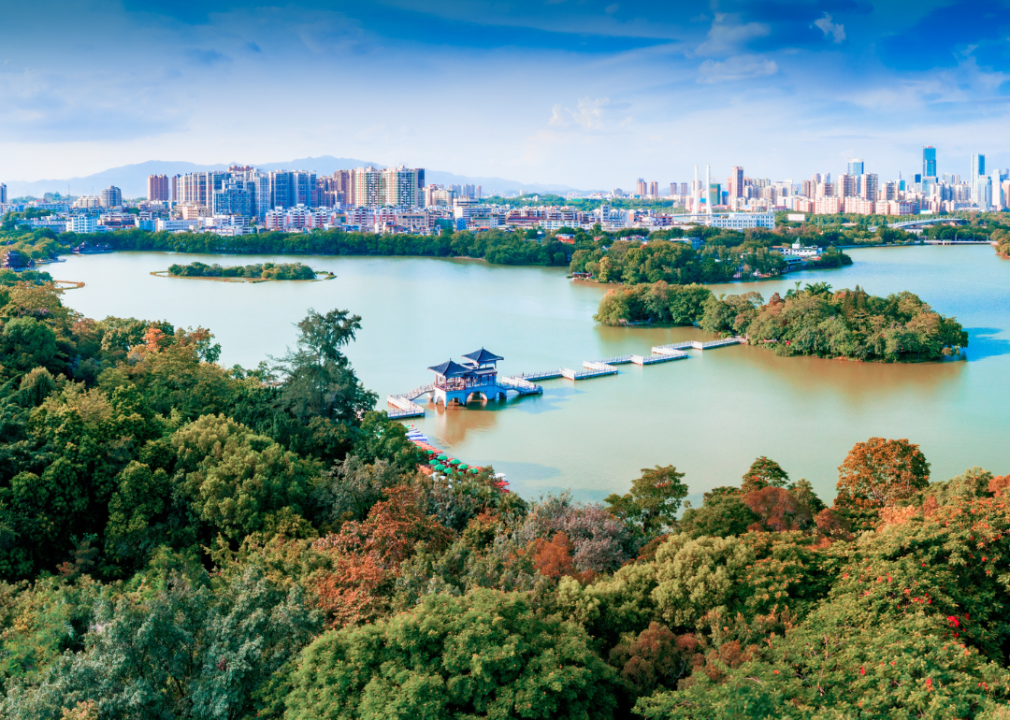 Elevated view of West Lake an