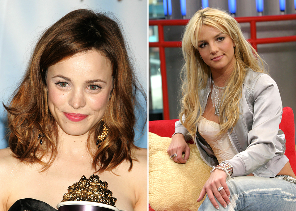 On left, Rachel McAdams at MTV Movie Awards; on right, Britney Spears in 2004.